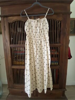 NWOTs Loft Light Cream Spaghetti-Strap Sundress with Navy Dot Print SZ 2P